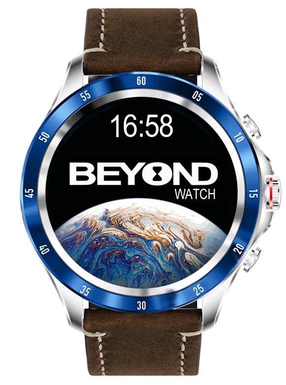 BEYOND Watch Earth 2 Series, Silver-Blue, Brown Leather