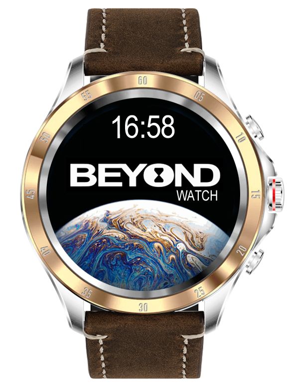 BEYOND Watch Earth 2 Series, Silver-Gold, Brown Leather
